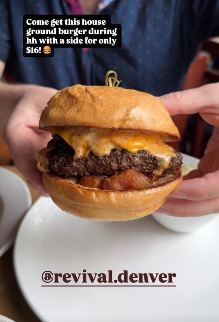 happy hour burger from Revival Denver Public House